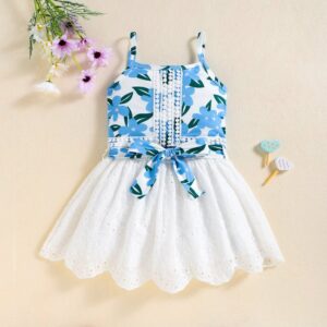 Children Kids Toddlers Fashion Girls Suspenders Printed Lace Top And Skirt 2pcs Set