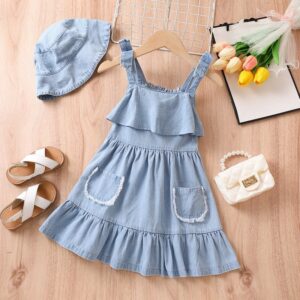 Kids Toddler Big Girls Casual Cute Denim Sleeveless Cami Dress