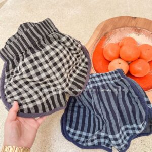 Kids Girls Casual Stripe Plaid Color Blocking Elastic Waist Loose Shorts