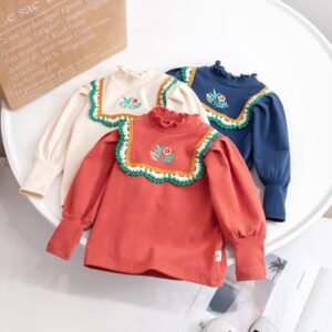 Kids Toddler Girls Fashion Cotton Embroidered Long Sleeve Crewneck Sweatshirt
