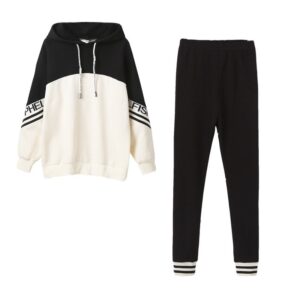 Girls Casual Sporty Long Sleeve Letter Pattern Hoodie And Rib Knit Leggings Set