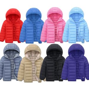 Kids Toddler Girls Boy Fashion Lightweight Solid Zip Hooded Down Padded Jacket Bubble Coat