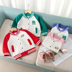 Kids Toddler Girls Boys Plush Long-Sleeved Baseball Jacket