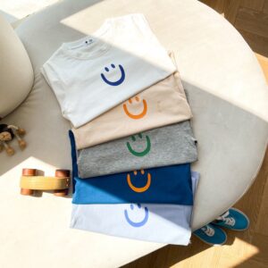 Kids Simple Smile Pattern Round Neck Short Sleeve Loose Casual T-Shirt