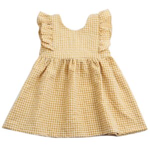 Girls Basic Round Neck Stringy Selvedge Plaid Dress