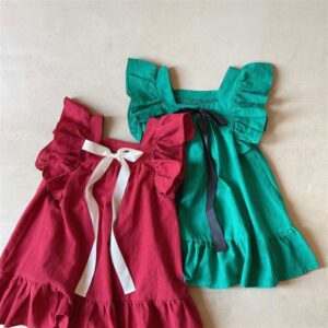 Children Kids Toddlers Fashion Girls Sweet Ruffle Sleeve Ribbon Princess Dress