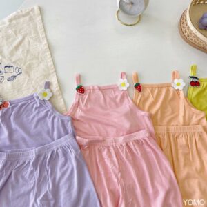 Children Kids Baby Fashion Girls Casual Basic Sleeveless Flower T-Shirt And Shorts 2pcs Set