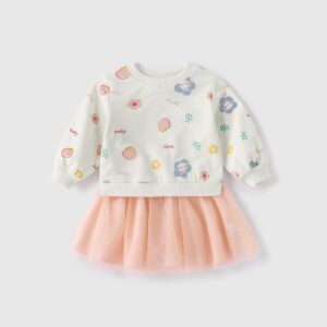 Children Kids Toddlers Girls Long-Sleeved Fleece Print Dress