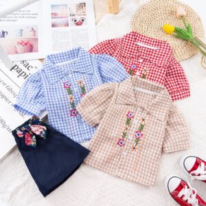 Children Kids Baby Fashion Girls Short Sleeve Plaid Flower Blouse And Shorts 2pcs Set