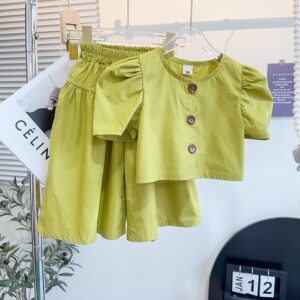 Kids Toddler Girls Fashion Casual Solid Color Short Sleeve Blouses Wide. Leg Trousers Set