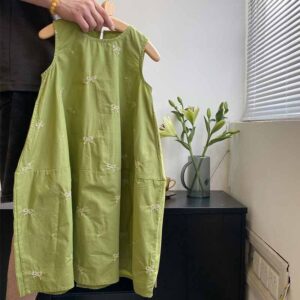 Kids Toddler Girls Casual Cute Pastoral Embroidery Bow Sleeveless Dress