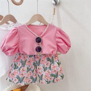 Kids Toddler Girls Casual Cute Short Sleeve Top Flower Print Shorts Set