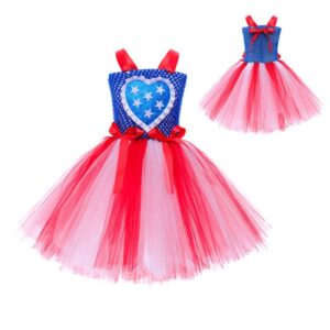 Kids Toddler Girls Casual Cute Party Independence Day Stars Stripe Cami Mesh Dress