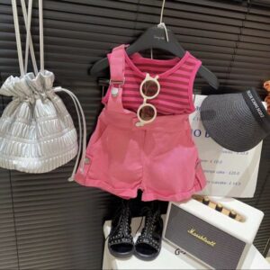 Kids Toddler Girls Fashion Casual Cute Stripe Print Tank Top Suspender Pants Set
