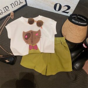 Kids Toddler Girls Casual Cute Cartoon Print Short Sleeve T-Shirt Shorts Set