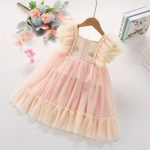 Kids Toddler Girls Casual Cute Lace Embroidery Mesh Dress