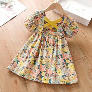 Kids Toddler Girls Cute Sweet Tiny Flower Short Sleeve Dress