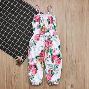 Kids Toddler Girls Fashion Floral Print Sleeveless Camisole Jumpsuit