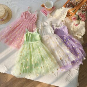 Summer Kids Toddler Girls Daisy Floral Gauze Suspender Dress