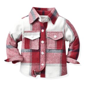 Children Kids Toddler Girls Boys Plaid Pocket Shirt