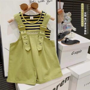 Kids Toddler Girls Fashion Casual Cute Stripe Tank Top Suspender Pants Set