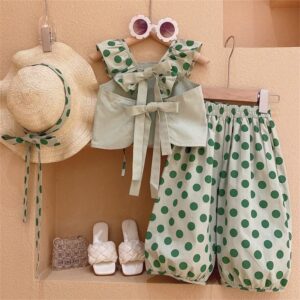 Kids Toddler Girls Casual Cute Polka Dot Print Sleeveless Cami Top Pants Set