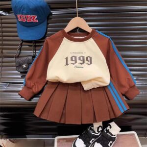 Kids Toddler Girls Fashion Casual Preppy Letters Print Long Sleeve Sweatshirts Tennis Skirt Set