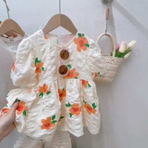 Kids Toddler Girls Casual Cute Sweet Flower Print Short Sleeve Dress