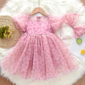Kids Toddler Girls Casual Cute Sweet Tiny Flower Print Short Sleeve Mesh Dress