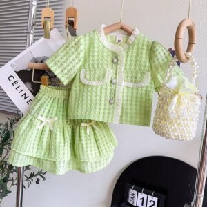 Kids Toddler Girls Fashion Casual Chic Plaid Short Sleeve Top Skirt Set