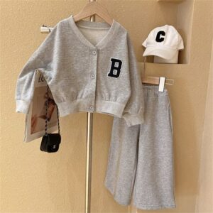 Kids Toddler Girls Fashion Casual Sports Letter Long Sleeve V Neck Coat Trousers Set