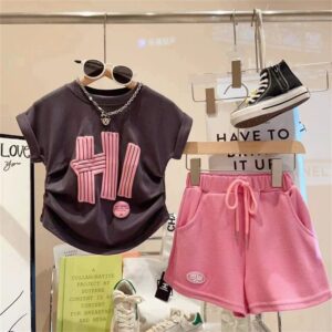Kids Toddler Girls Casual Cute Letter Print Short Sleeve Round Neck T-Shirt Shorts Set