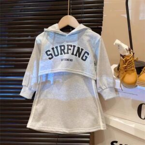Kids Toddler Girls Spring Autumn Casual Cute Letters Print Long Sleeve Cropped Hoodies Dress Set
