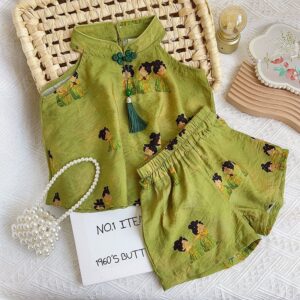 Kids Toddler Girls Casual Cute Chinese Style Print Sleeveless Halter Neck Top Shorts Set