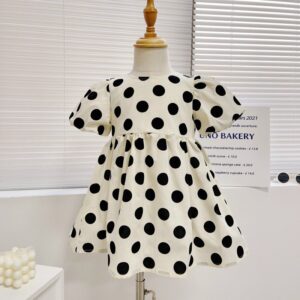 Kids Toddler Girls Casual Cute Bow Polka Dot Print Puff Sleeve Dress