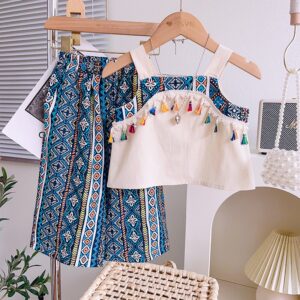 Kids Toddler Girls Casual Cute Ethnic Style Tassel Camisole Trousers Set