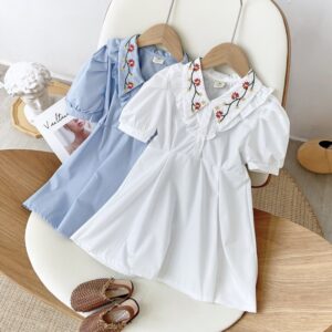 Kids Toddler Girls Casual Cute Lace Long Sleeve Lapel Dress