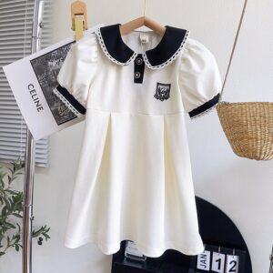 Kids Toddler Girls Casual Cute Preppy Short Sleeve Lapel Dress