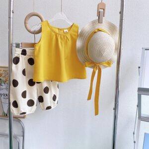 Kids Toddler Girls Casual Cute Solid Color Tank Top Polka Dot Print Trousers Set