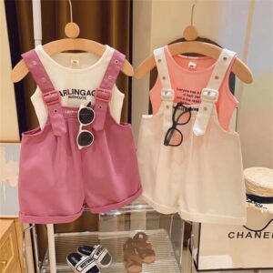 Kids Toddler Girls Casual Cute Letters Print Tank Top Suspender Pants Set