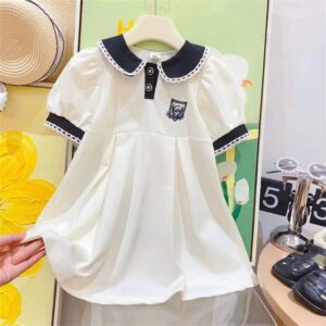 Kids Toddler Girls Cute Preppy Short Sleeve Peter Pan Collar Tutu Dress