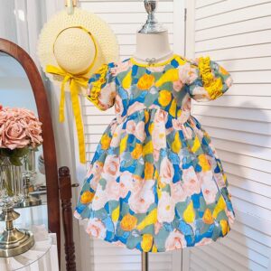 Kids Toddler Girls Cute Floral Short Sleeve Round Neck Dress