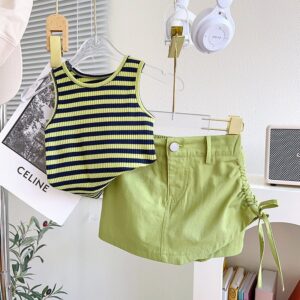 Kids Toddler Girls Cute Stripe Tank Top Skirt Set