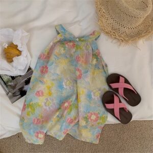 Kids Toddler Girls Summer Cute Floral Print Halter Neck Cami Dress