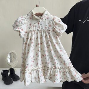 Kids Toddler Girls Casual Cute Pastoral Tiny Flower Short Sleeve Dress