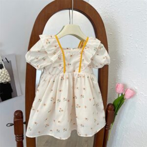 Kids Toddler Girls Casual Cute Tiny Flower Print Short Sleeve Dress