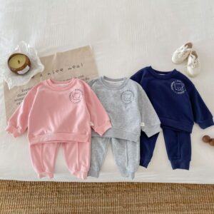 Kids Toddler Boys Girls Casual Cute Cartoon Letters Print Long Sleeve Round Neck Sweatshirts Trousers Set