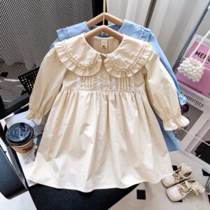 Kids Toddler Girls Casual Cute Solid Color Long Sleeve Lapel Dress