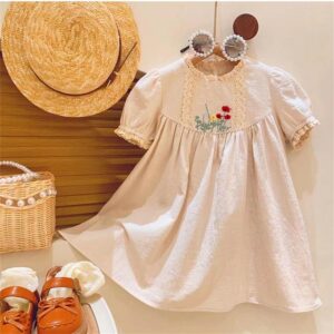 Kids Toddler Girls Casual Cute Embroidery Flower Short Sleeve Dress