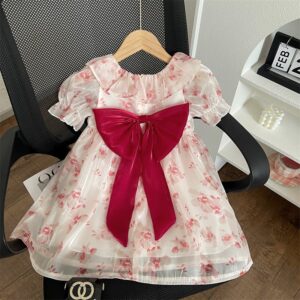 Kids Toddler Girls Casual Cute Tiny Flower Print Puff Sleeve Dress